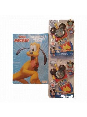 DISNEY Junior Coloring & Activity Book With 2 Toy Mickey Mouse Walkie Talkies